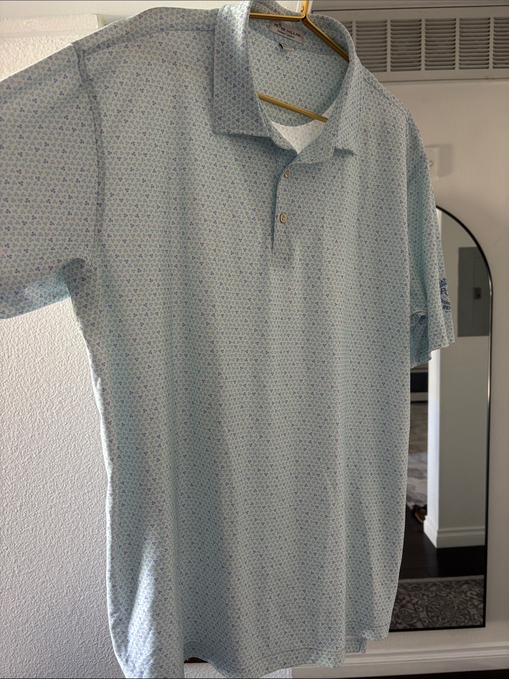 Peter Millar Light Blue & White Micro 3-Prop Polo - National PGA Resort Logo - Picture 2 of 6
